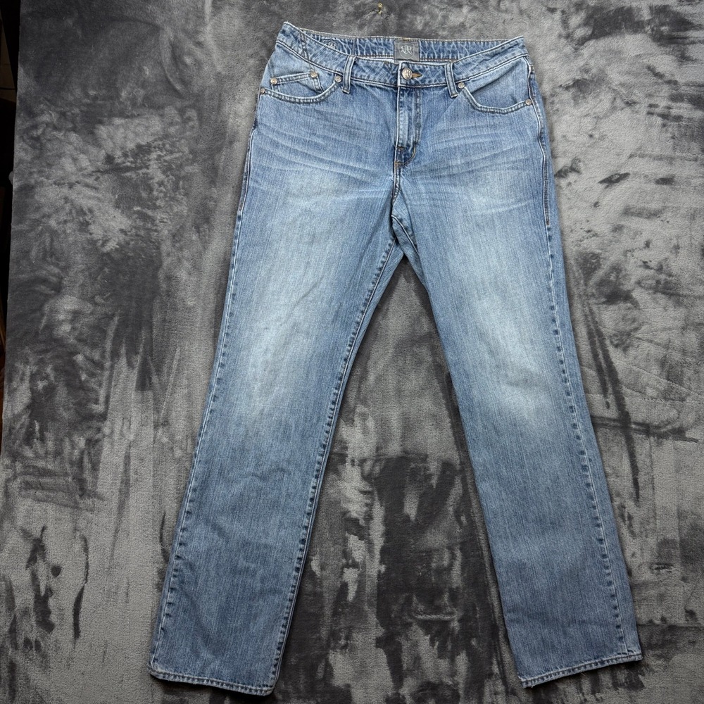 Rock & Republic Jeans Mens 34x32 Blue Straight Leg Embroidered Flap Pocket Denim
